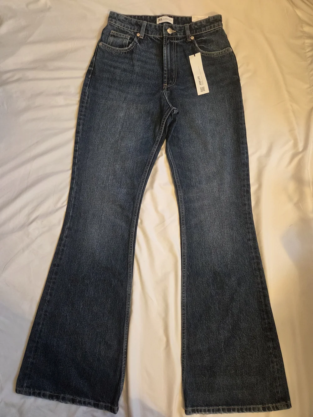 ZARA High-Rise Dark Blue Wide-Leg Women's Jeans